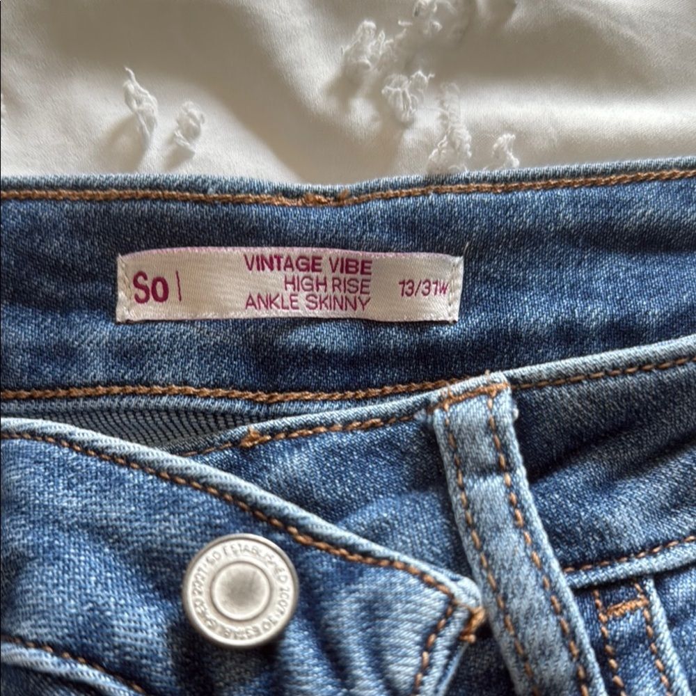 SO High Rise Blue Skinny Ankle Jeans ~ Size 13x31